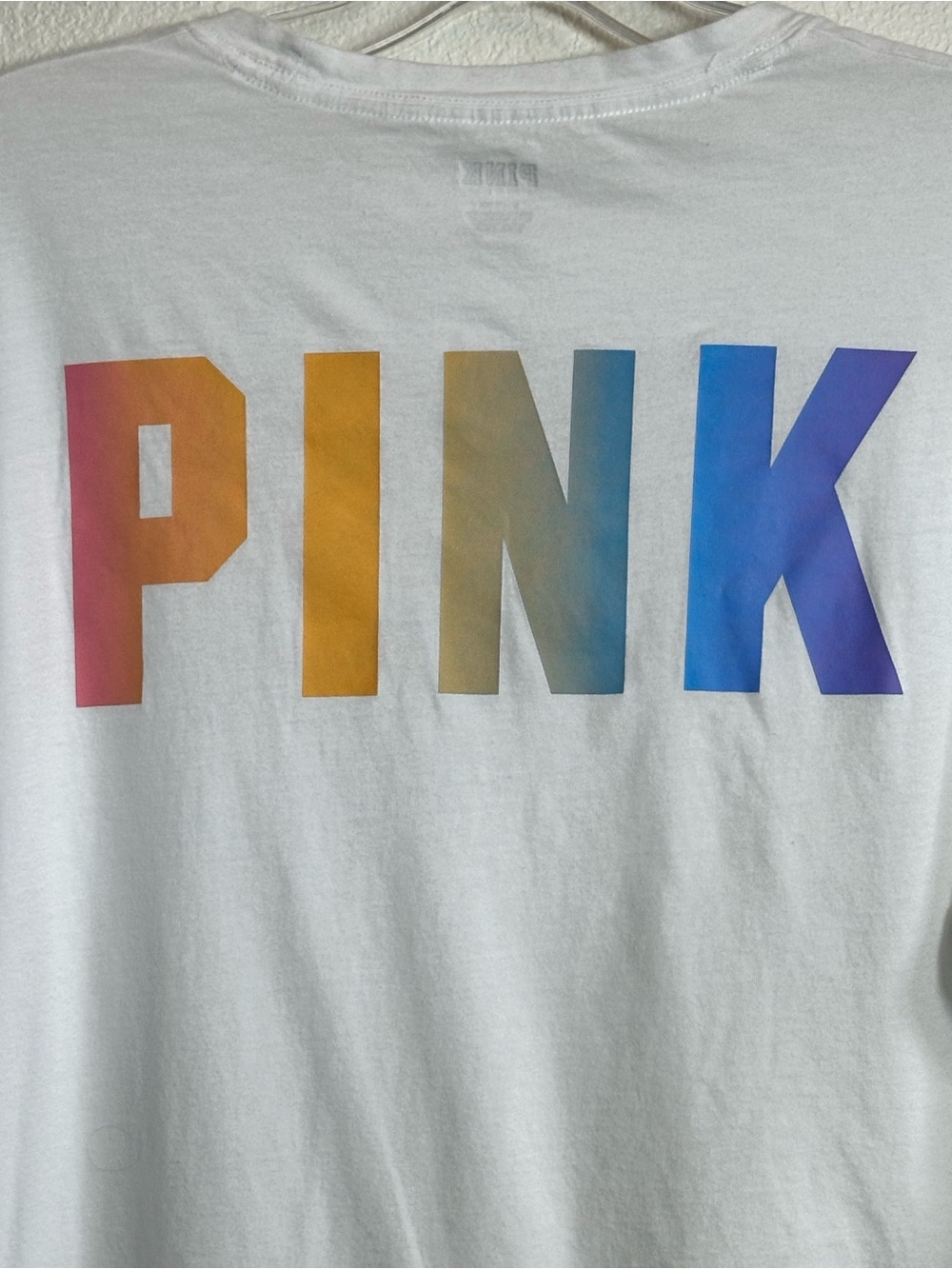 PINK Victoria's Secret White Long-Sleeve Tee  Rainbow Logo